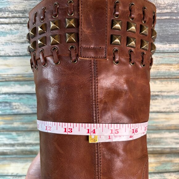 Sendra Knee High Boots Womens 8 Brown Leather Riding Moto Studded Biker Western - Picture 12 of 15